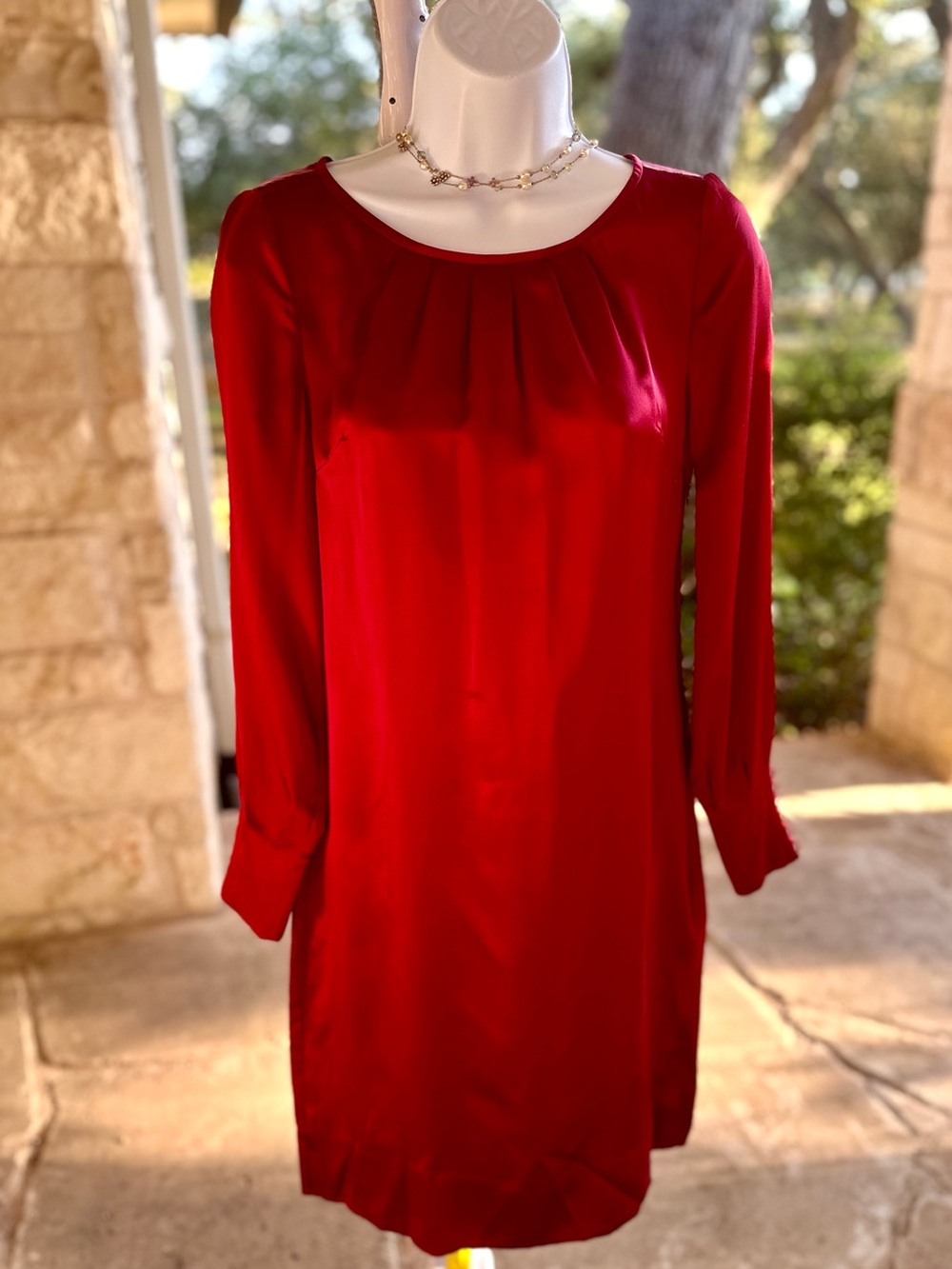 Banana Republic 100% Silk Red Long-Sleeve Shift Dress